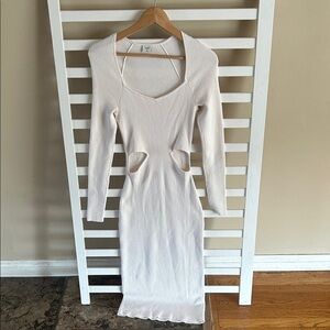 Abercrombie & Fitch Sweater Dress Off White Long Sleeve Cutout Midi Ribbed Knit